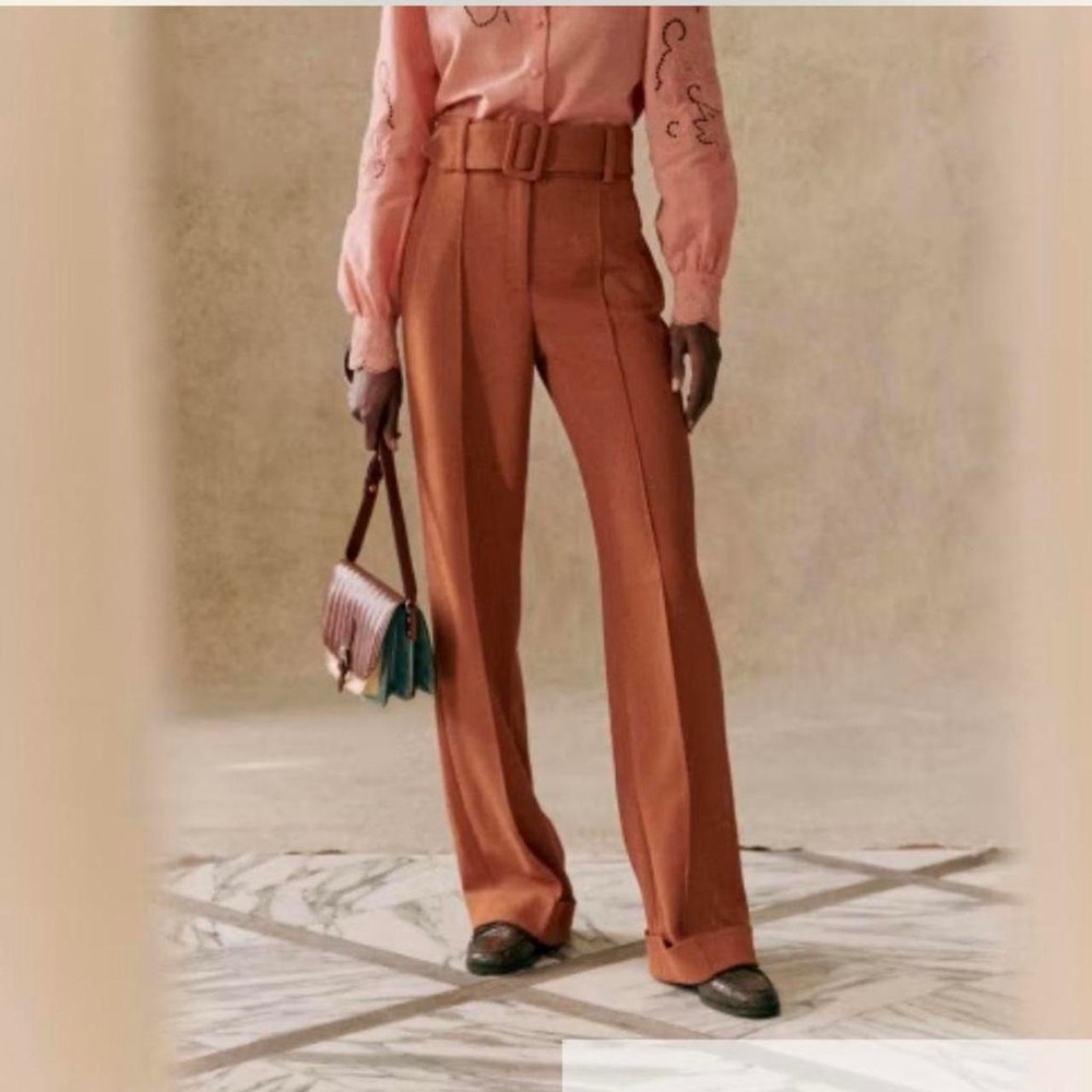 Sezane Bronze Trousers with Wide-Leg Silhouette